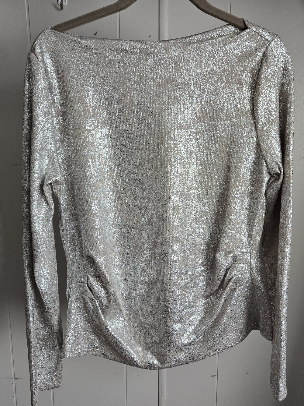 Donna Karan Silver Metallic Long-Sleeve Top S